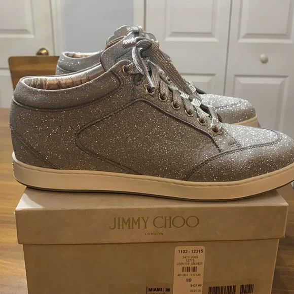 Jimmy Choo Miami glitter sneakers in silver - Picture 2 of 4